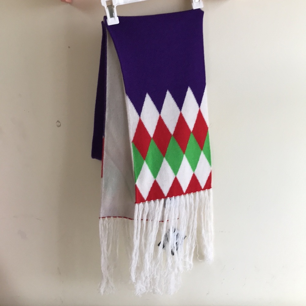 NWT Cashmere scarf Extra long rectangle Holiday red & green & purple & cream - Picture 6 of 10